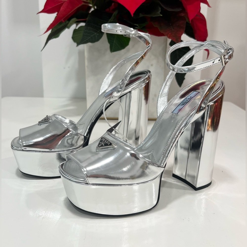 Prada Silver Platform Sandals - Picture 1 of 10